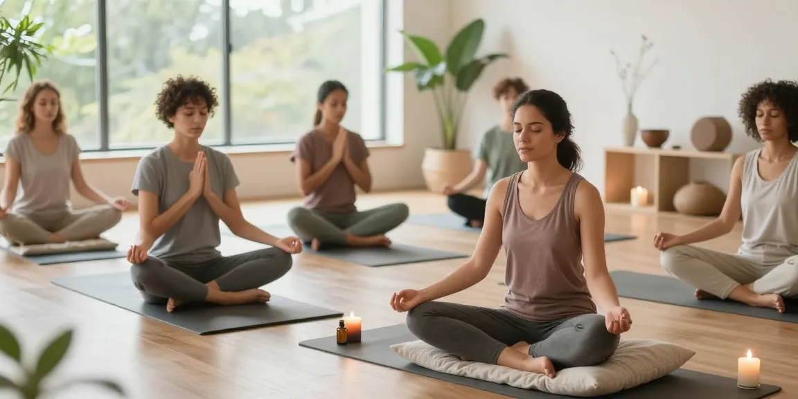 Group practicing masque protection techniques for enhanced wellness and mindfulness in serene environment.