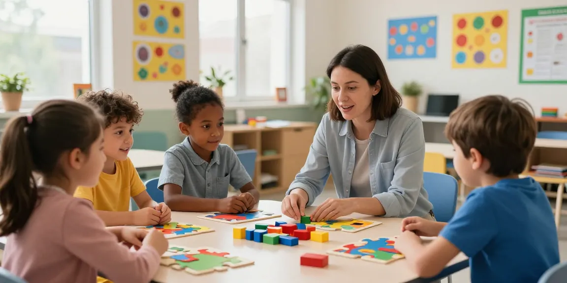 Interactive social skills program for autism Burlington, engaging children in a vibrant classroom.